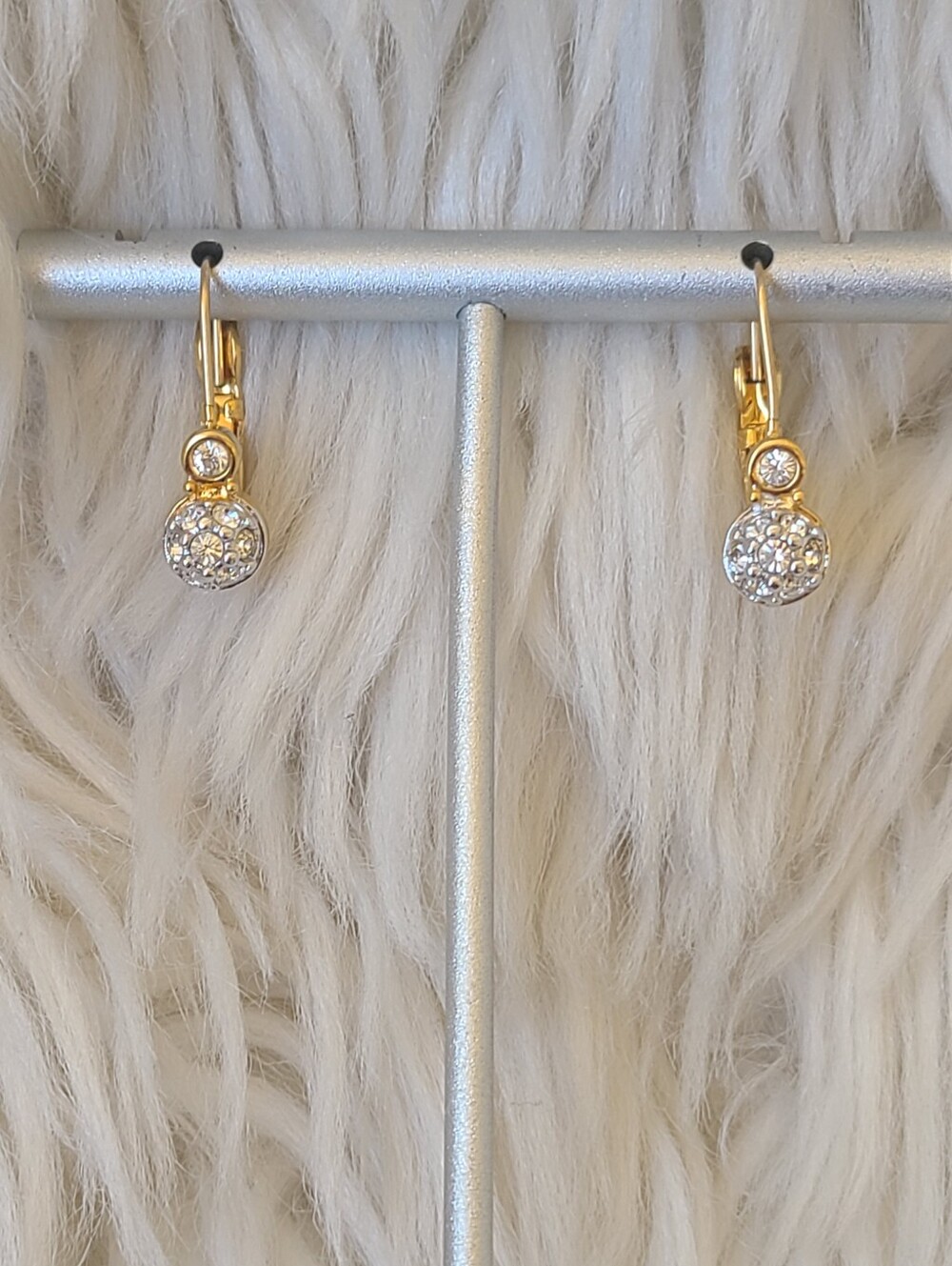Swarovski Gold Tone Crystal Drop Earrings with Clear Pavé- Excellent Condition